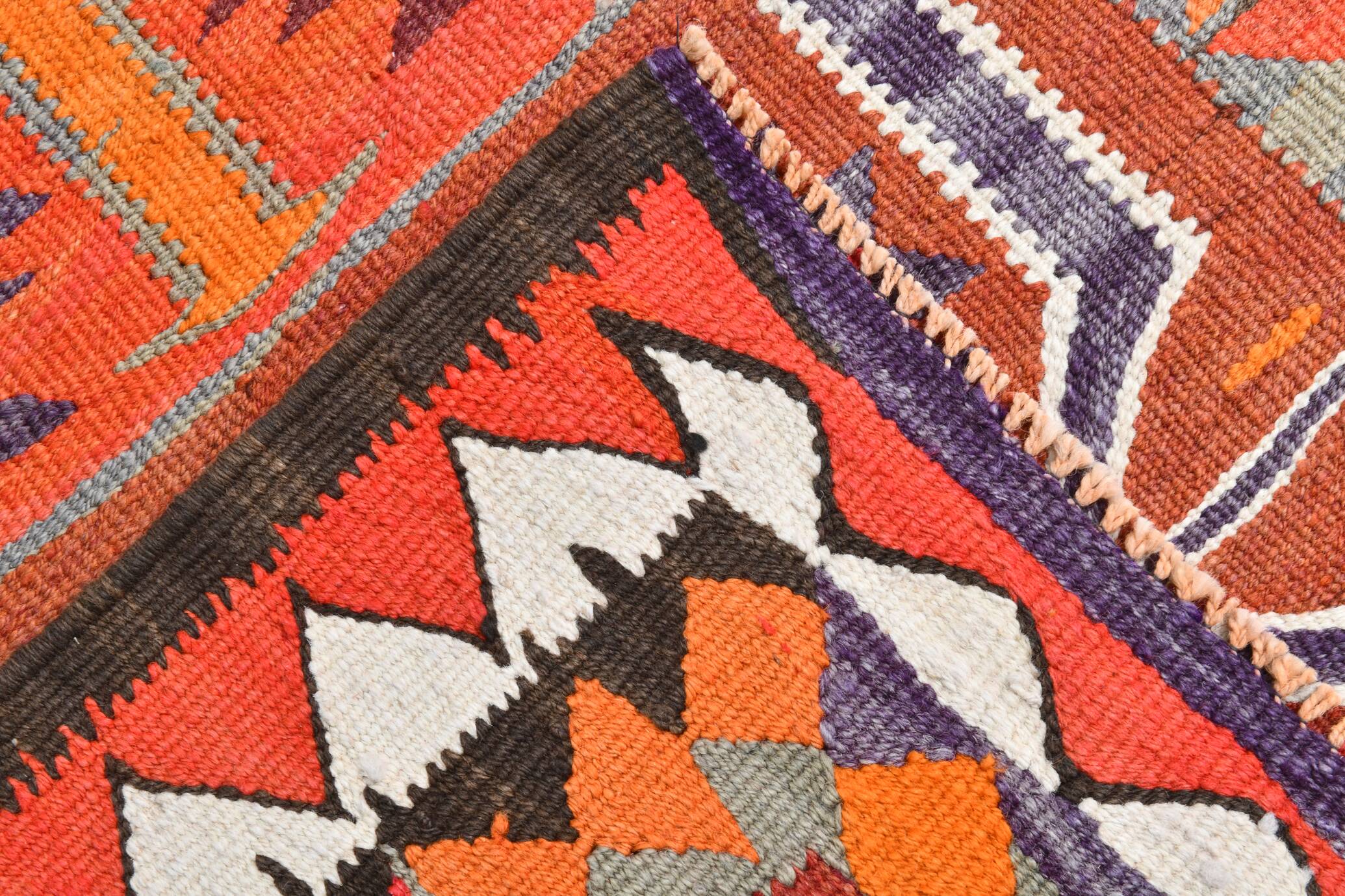 Red Orange Tribal Vintage Runner Rug, 101x297Cm