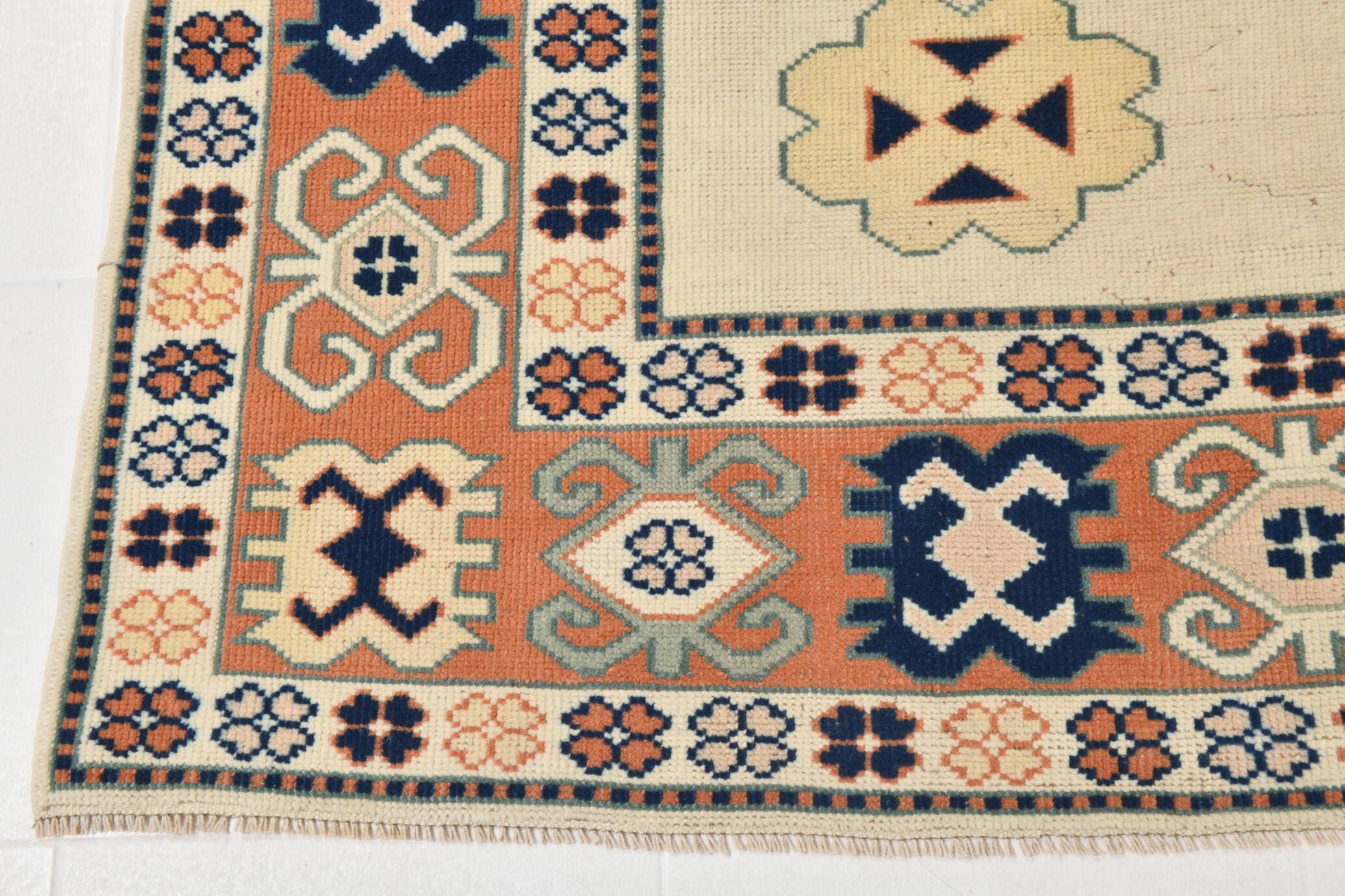 7x10 Vimtage Beige Orange Large Area Vintage Rug, 203x292 Cm