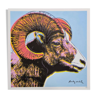 Années 1990 après Andy Warhol Bighorn Ram Lithographie rose