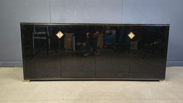 Enfilade en laiton et laque par Pierre Vandel, années 1970