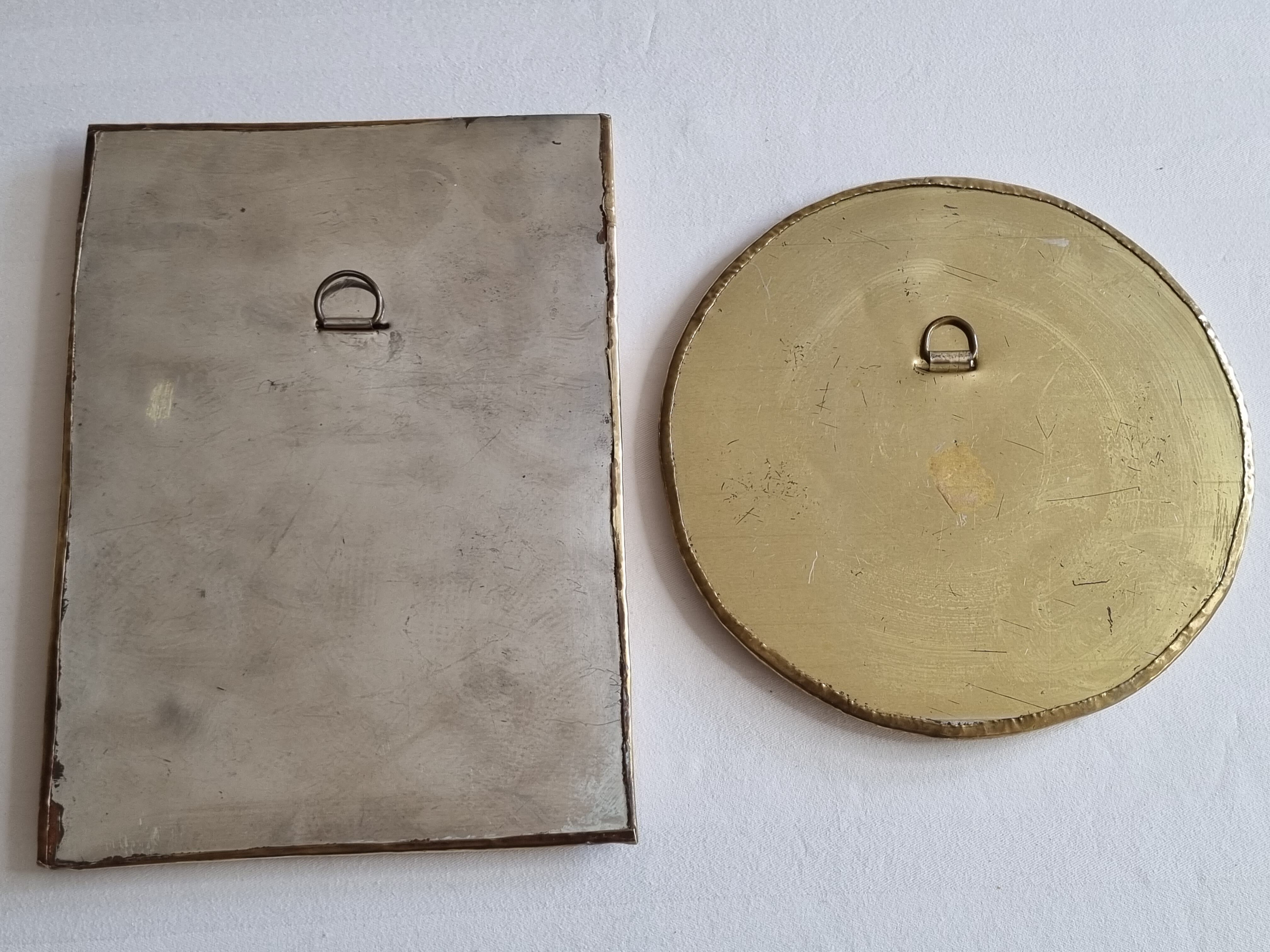Set of two old Moroccan brass mirrors, 22 cm