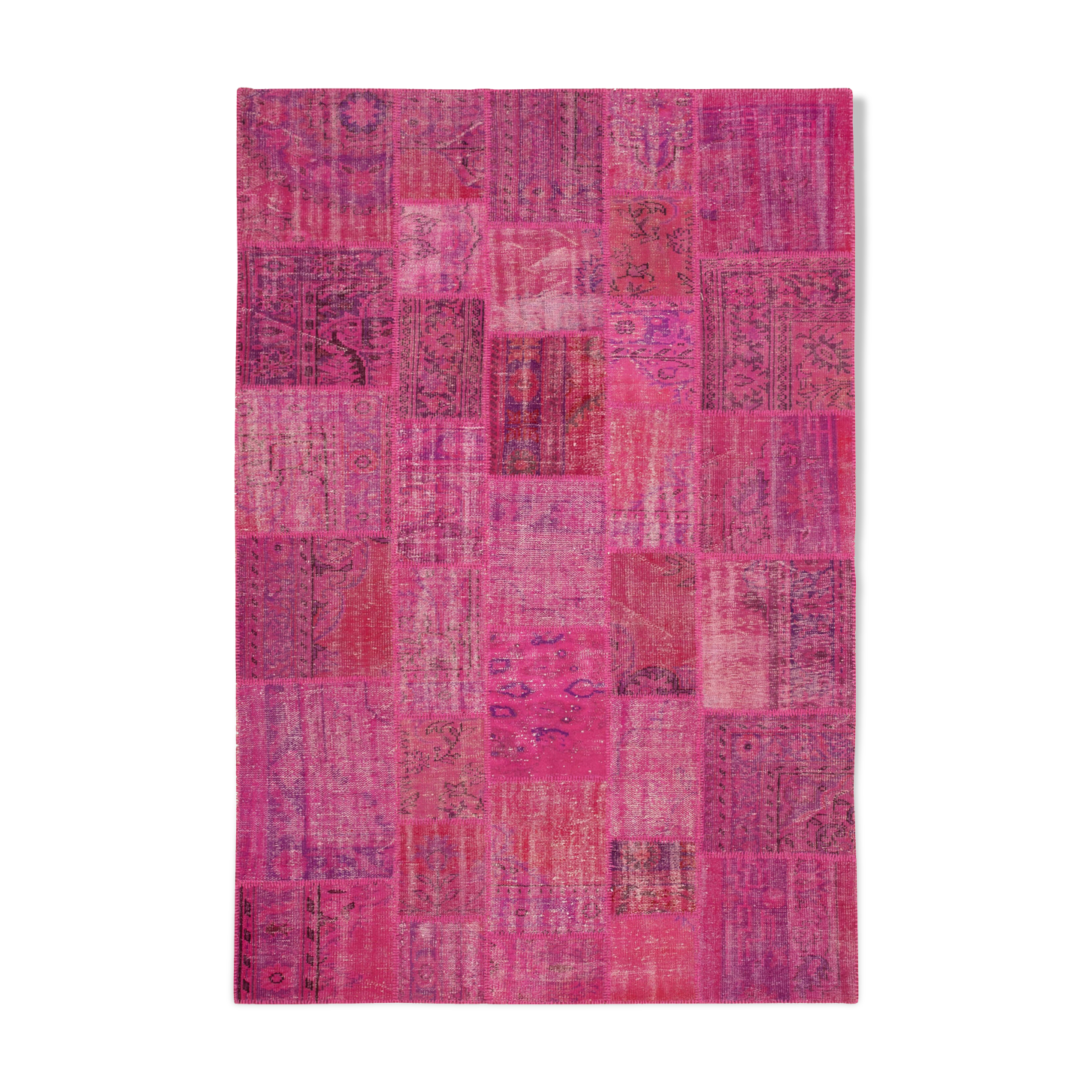 Handmade anatolian vintage 206 cm x 302 cm pink patchwork carpet