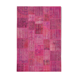 Handmade anatolian vintage 206 cm x 302 cm pink patchwork carpet