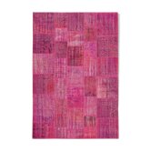 Tapis anatolian vintage 206 cm x 302 cm pink patchwork fait à la main