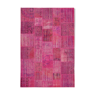 Handmade anatolian vintage 206 cm x 302 cm pink patchwork carpet
