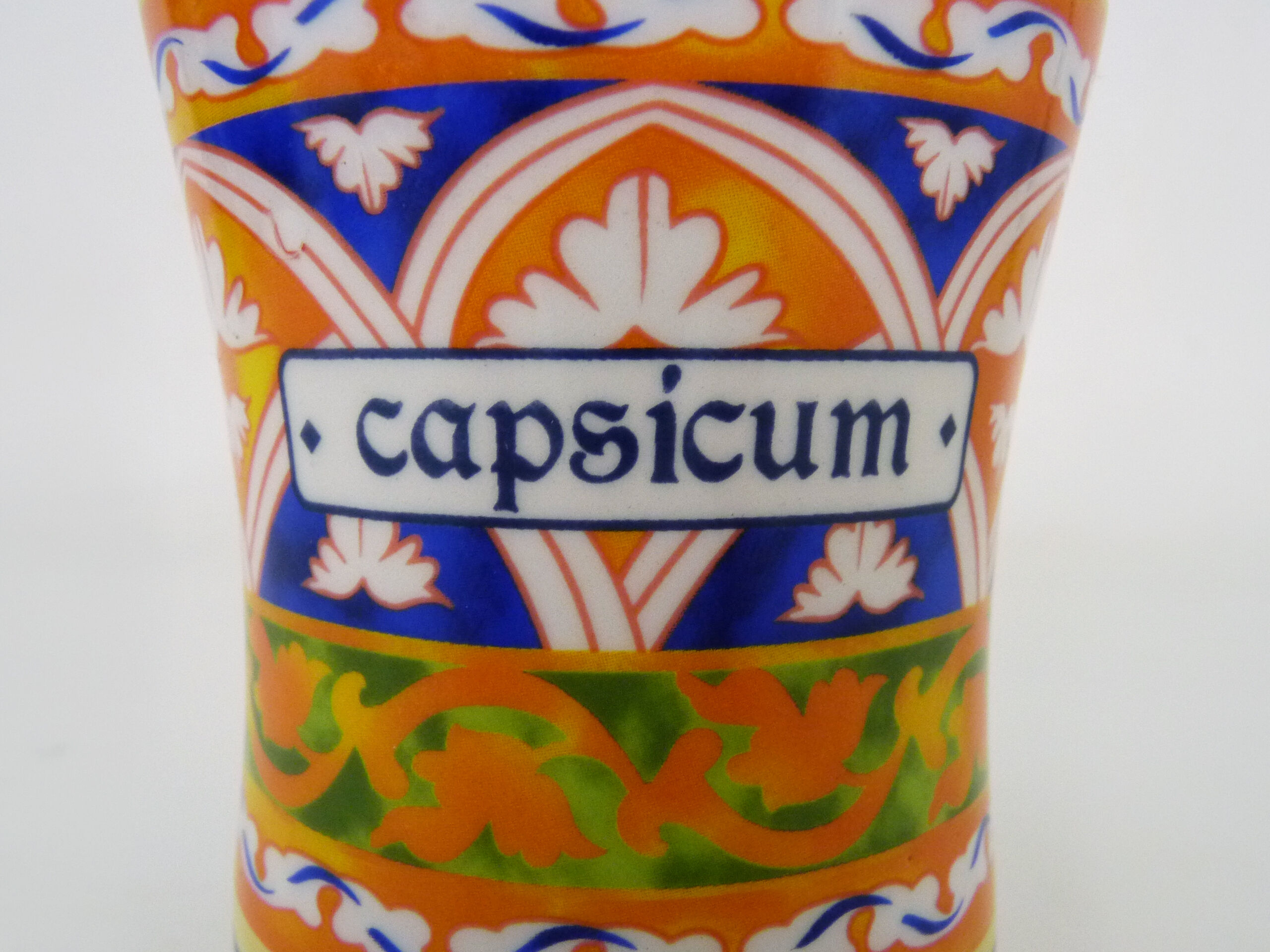 Old apothecary pot, Capsicum ceramic medicine jar. Year 70 80