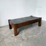 Table basse en chêne et ardoise 1950