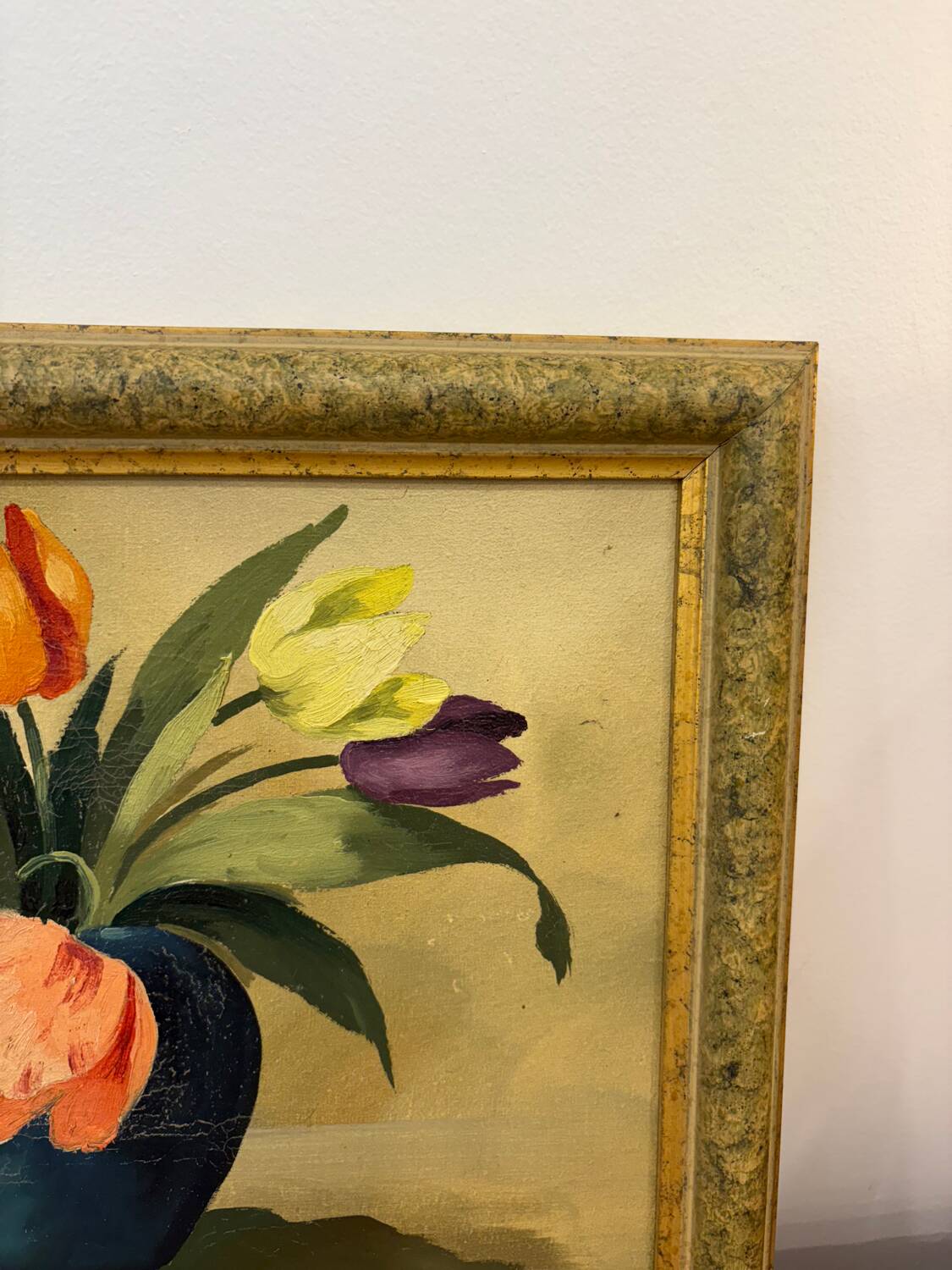 Oil painting of tulips signed Titus.