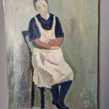 Old acrylic painting on canvas, country decoration.