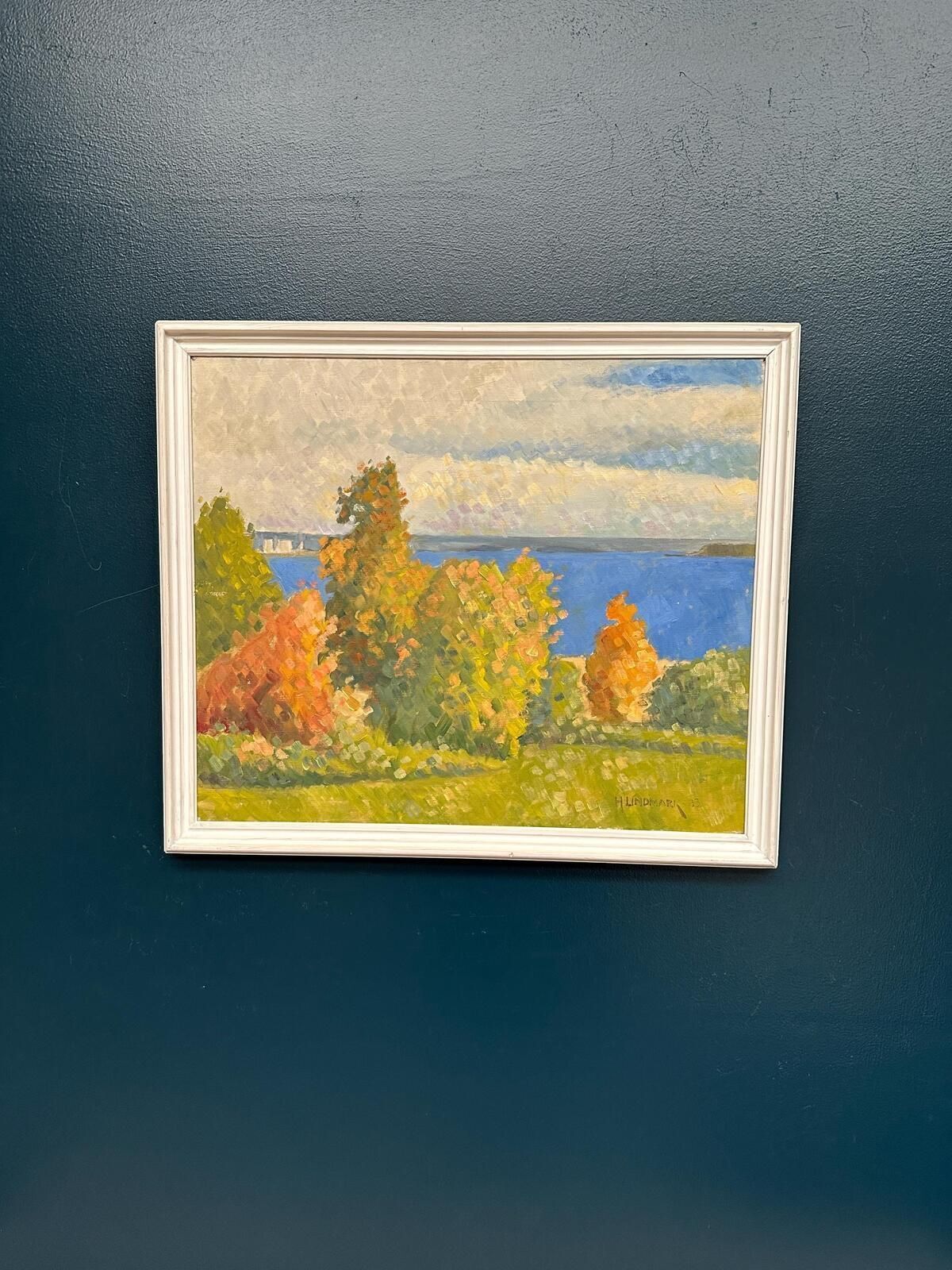 Original Swedish Oil On Canvas – “By The Sea” By H. Lindmark – Dated 1983 – Vintage & Framed