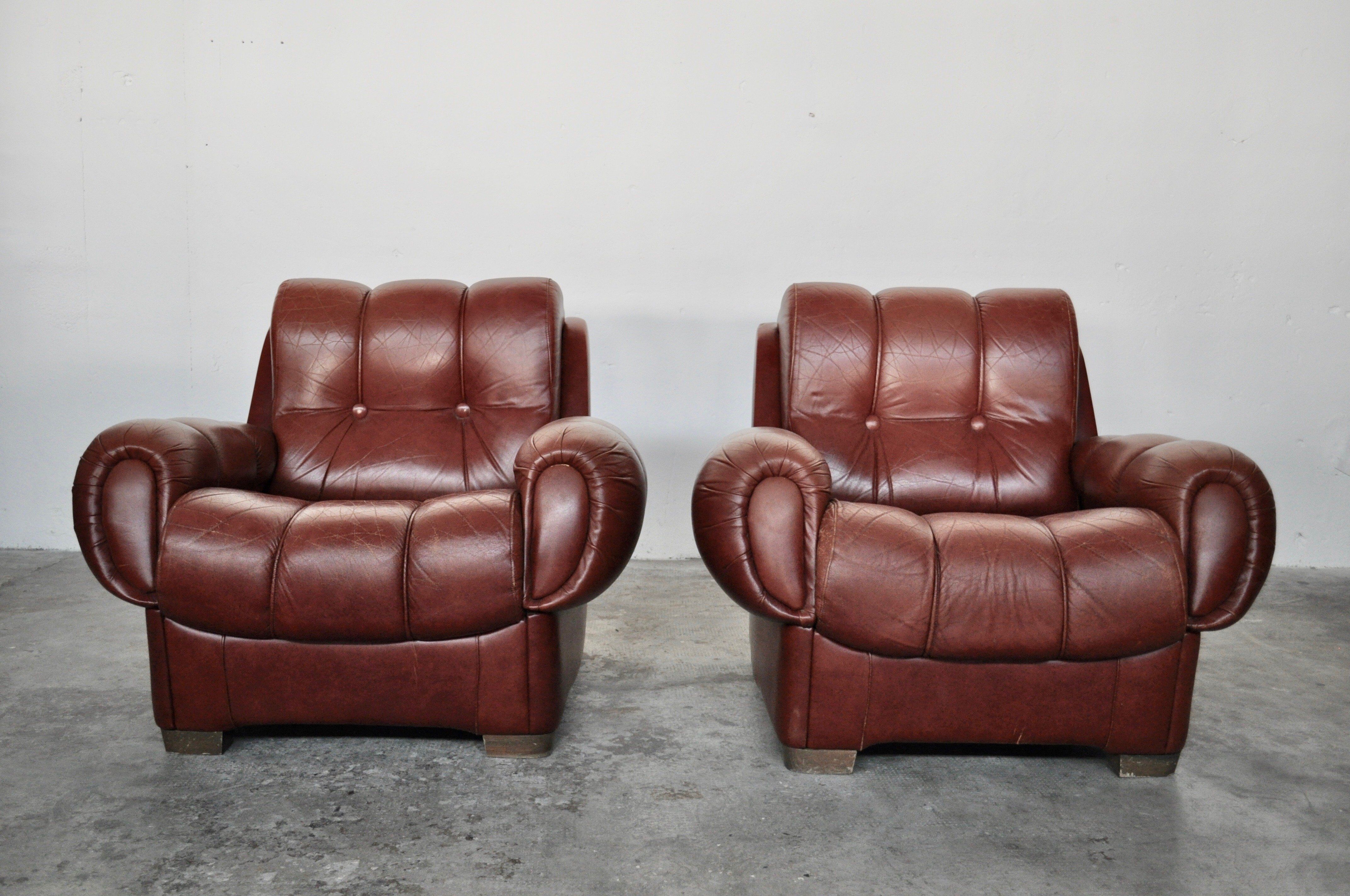 Vintage leather sofas, Italy, 70s, set of 2