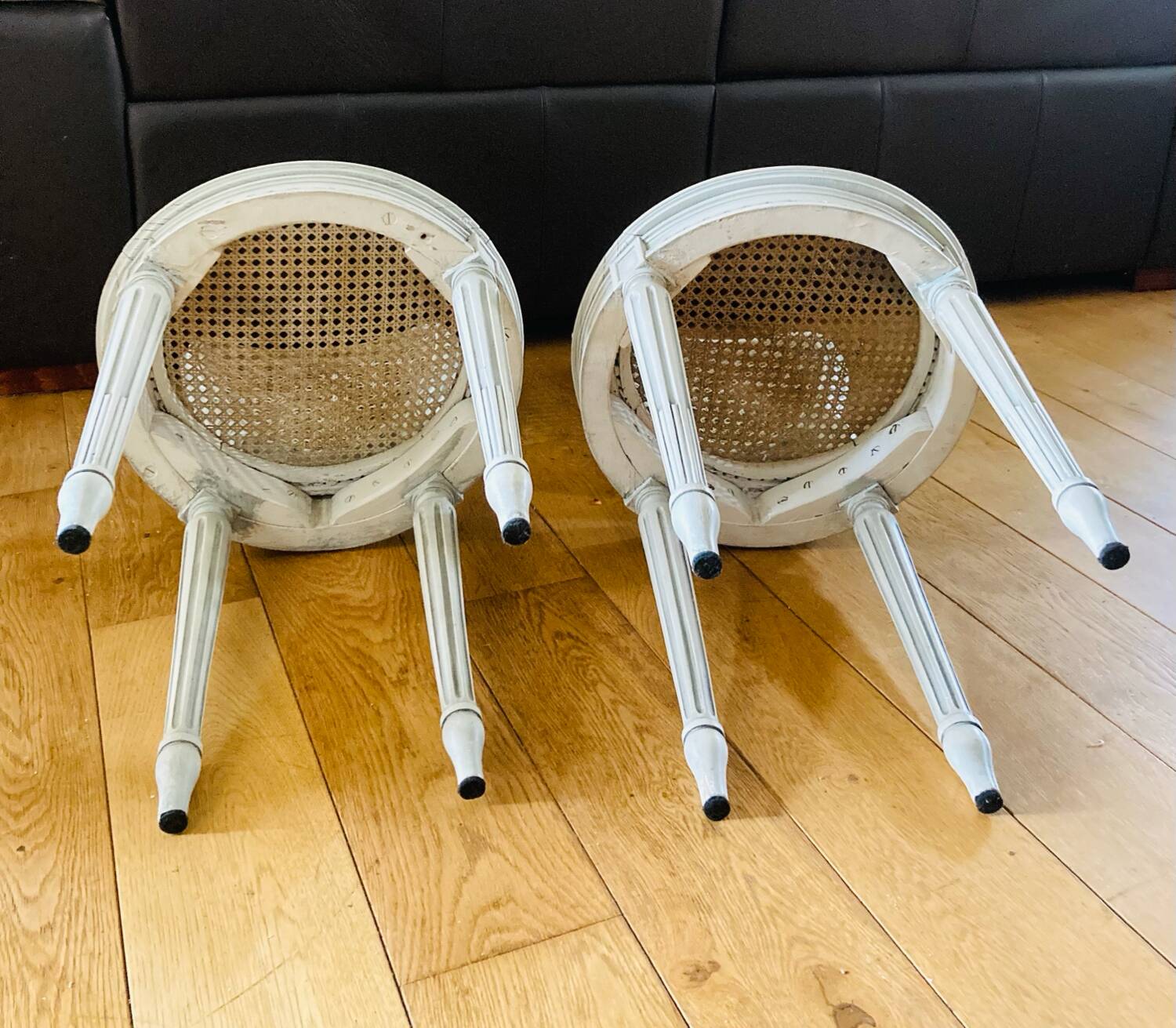 Pair of Louis XVI chairs from the late 19th century with checkerboard caning