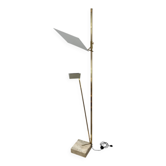 70s design floor lamp, brass and travertine, Hollywood Regency