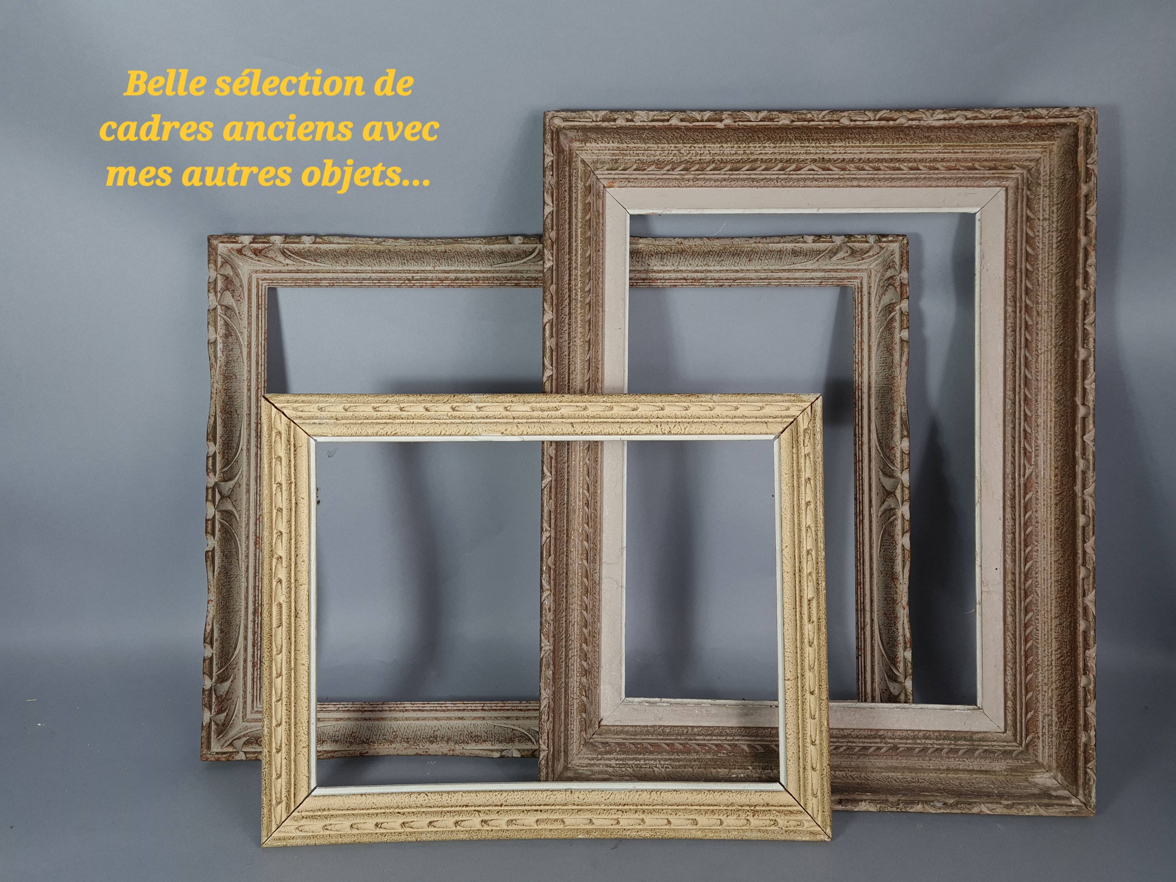 Old frame wood bamboo way 73,5x61,5 foliage 70x58 cm SB