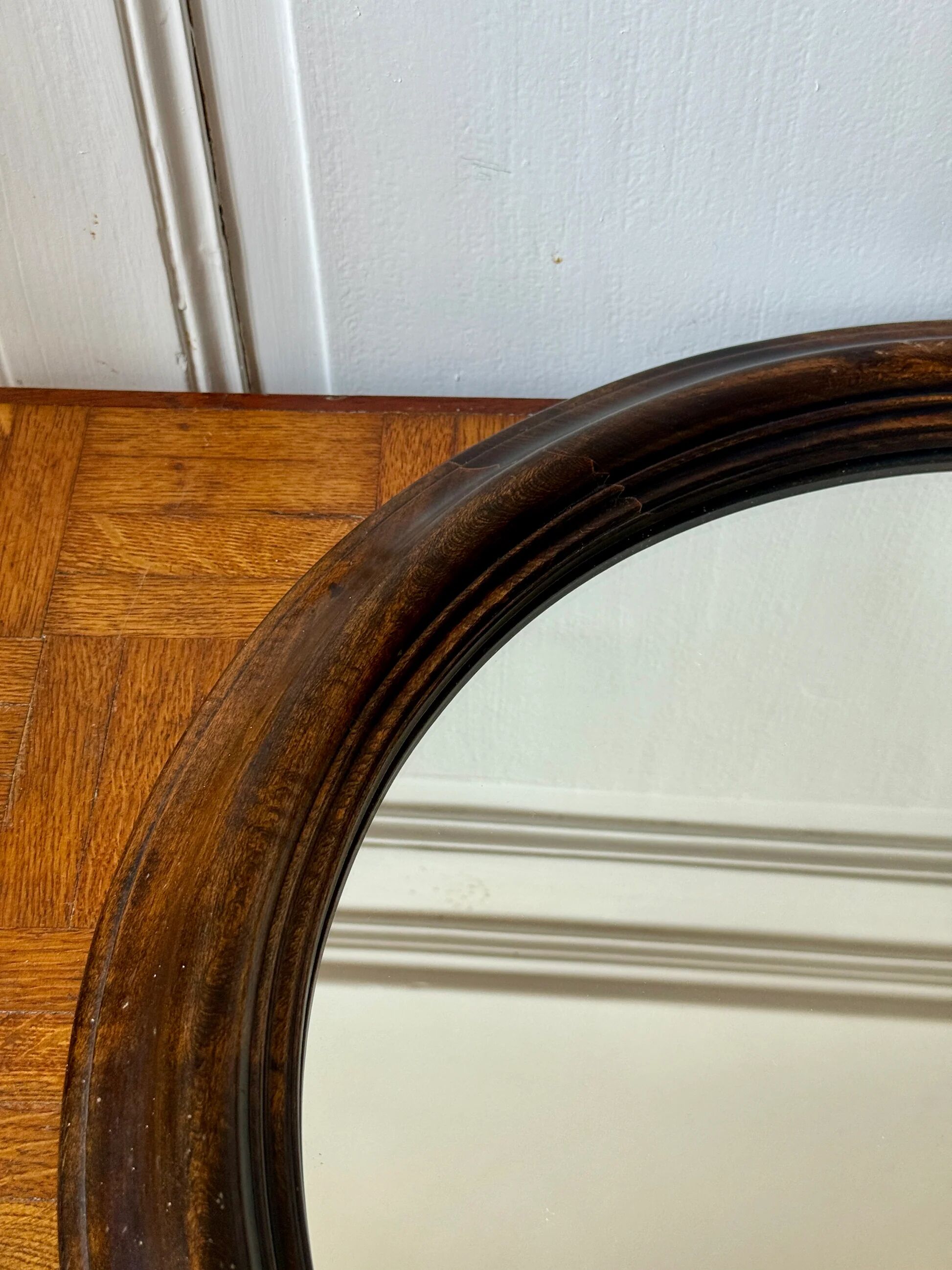 Minimalist round wooden mirror