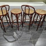 Lot de 4 tabourets de bistrot en cannage vintage