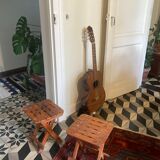 Pair of vintage folding wooden stools from Tyrol mountain