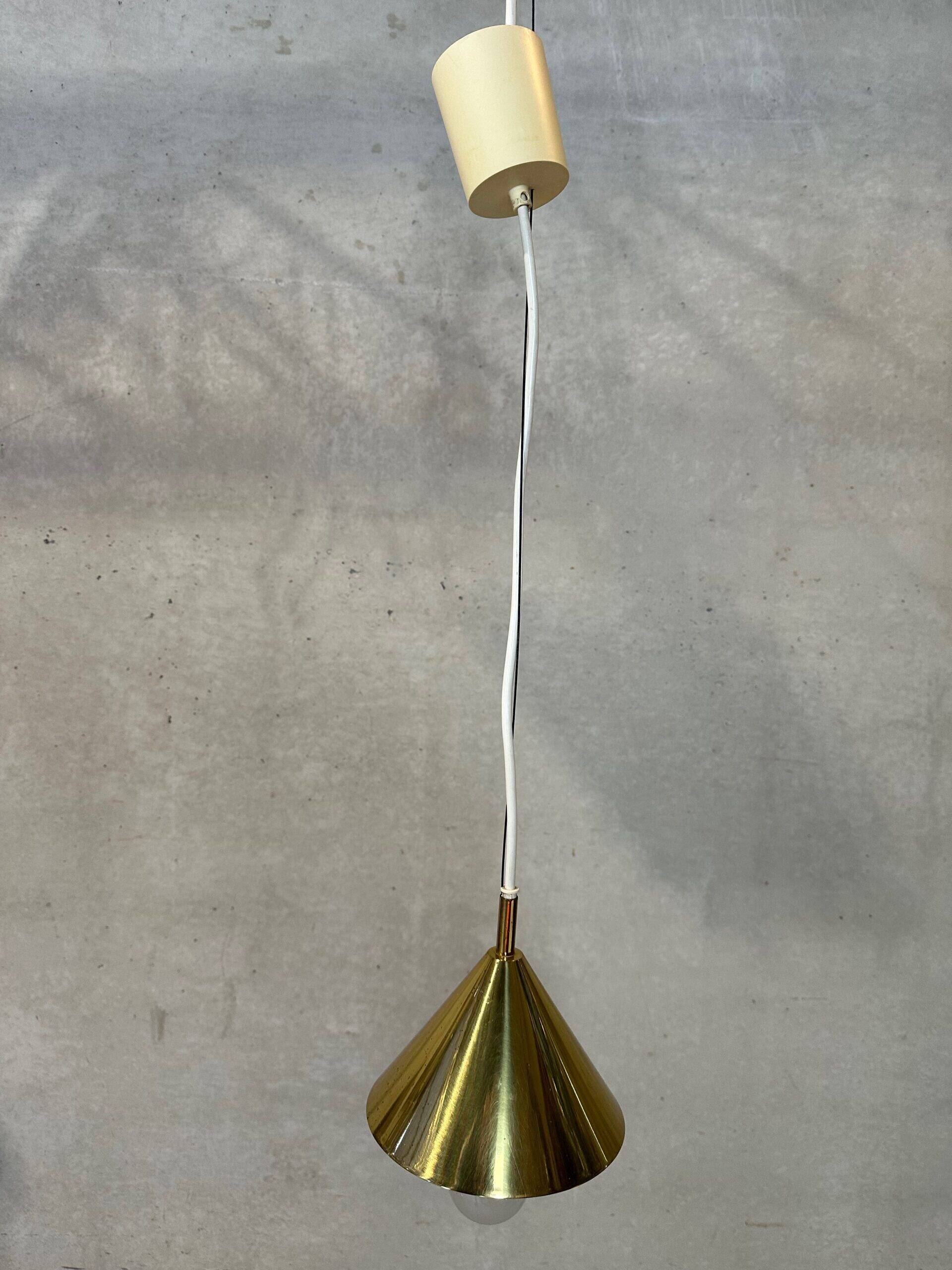 Vintage Glashütte Limburg pendant lamp – opaline and brass