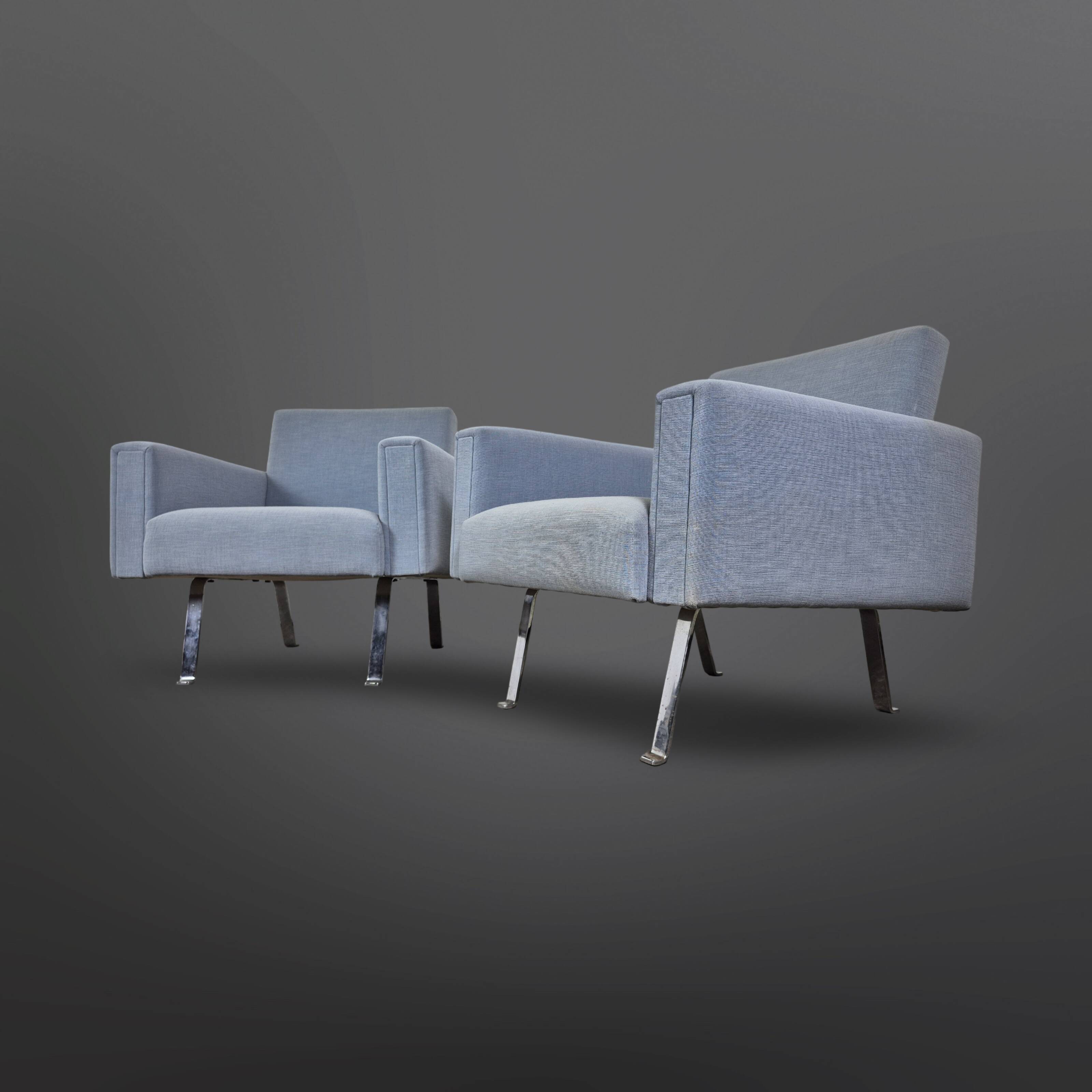 Set of 2 mid-century blue arm chairs, Germany 1950s