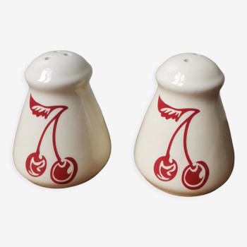 Vintage cherry screen-printed salt and pepper shakers