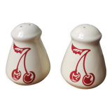 Vintage cherry screen-printed salt and pepper shakers
