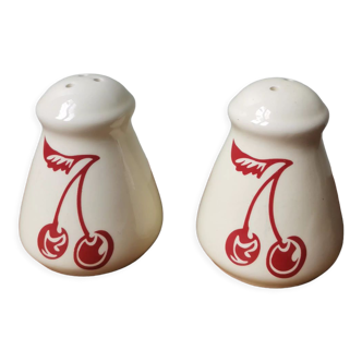 Vintage cherry screen-printed salt and pepper shakers