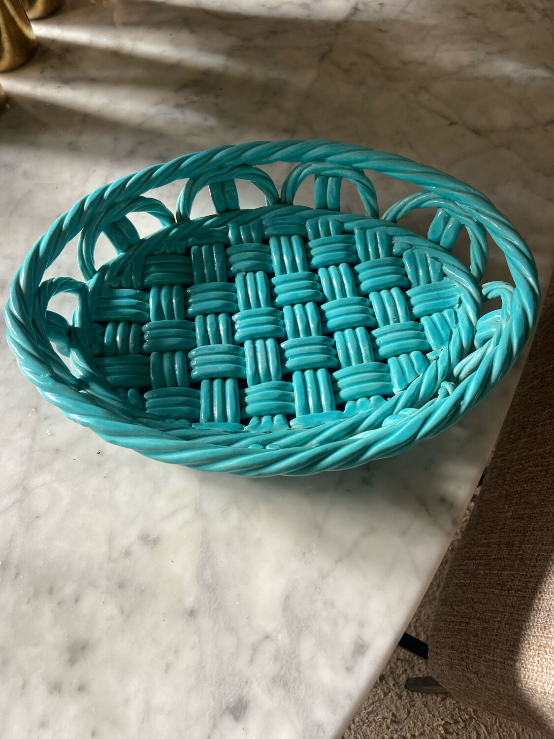 Vintage Vallauris woven ceramic dish