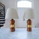 Vintage Bergboms Bitossi table lamps, ceramic with copper glaze, Sweden 1960s.
