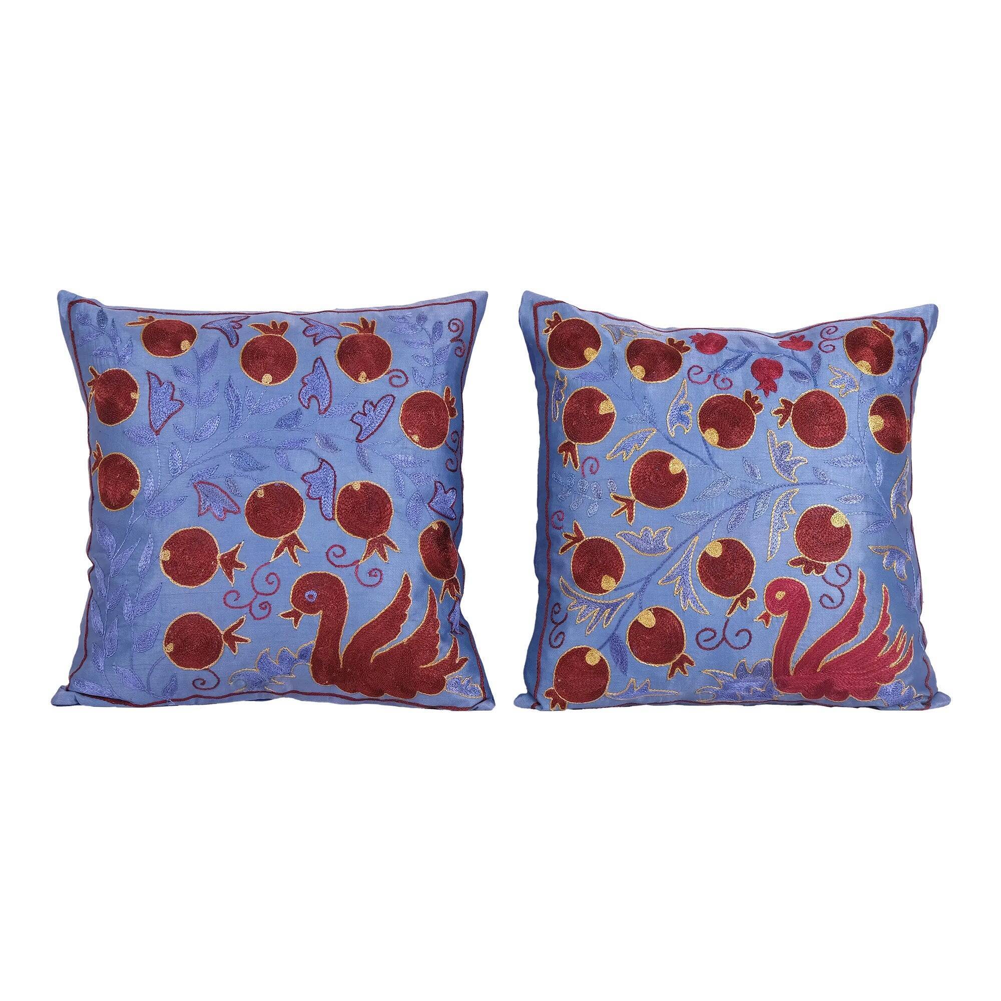 Set of 2 vintage embroidered tribal tapestries 48x48 cm