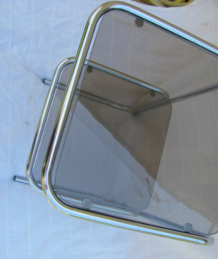 Bedside table or shelf double smoked glass and stainless steel tubes