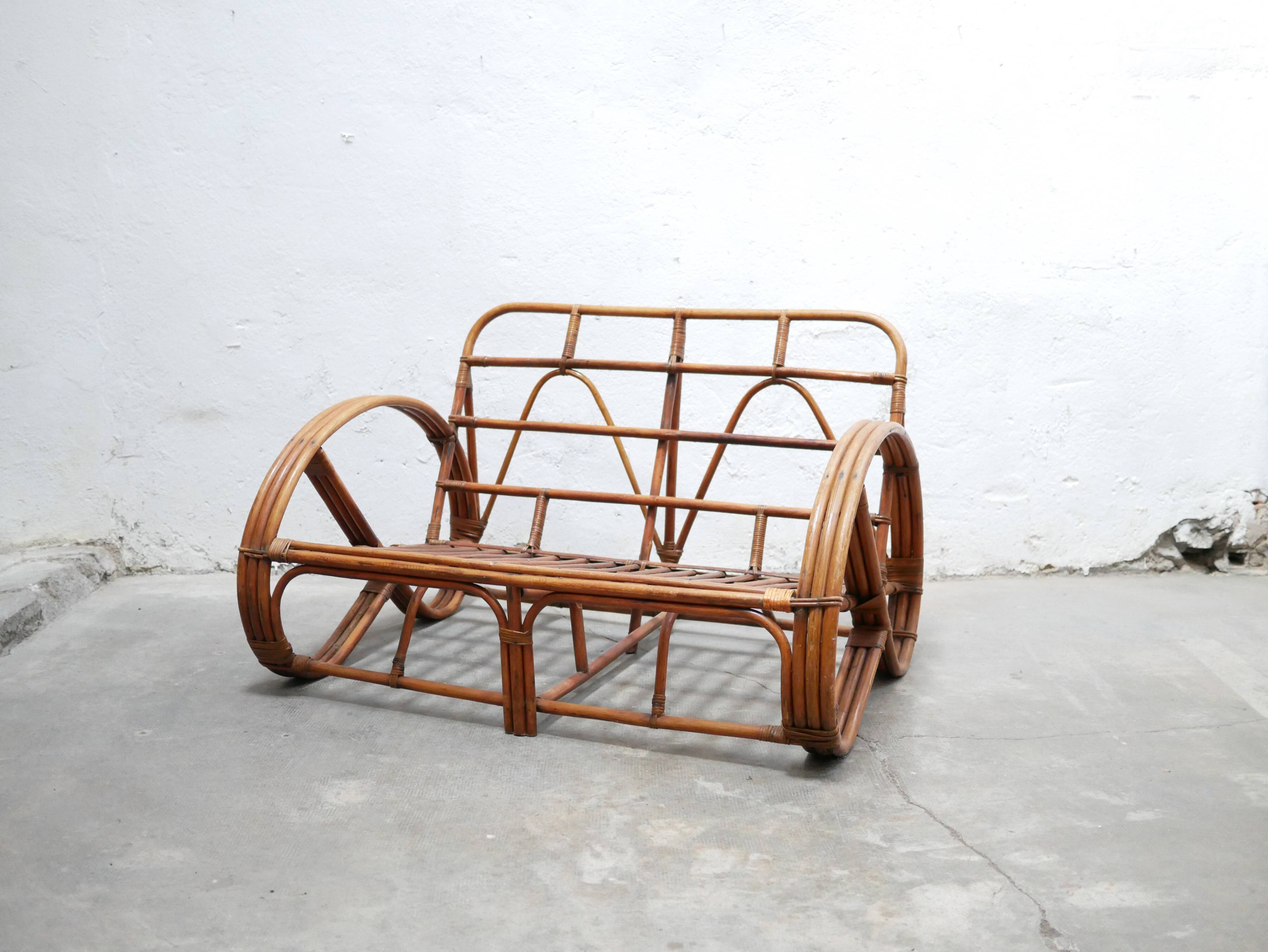 Canapé bretzel vintage en rotin