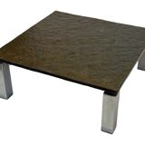 Vintage Square coffee table with slat stone top and chromed steel base - 1960s