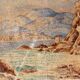 Signed watercolor, red rocks of Menton