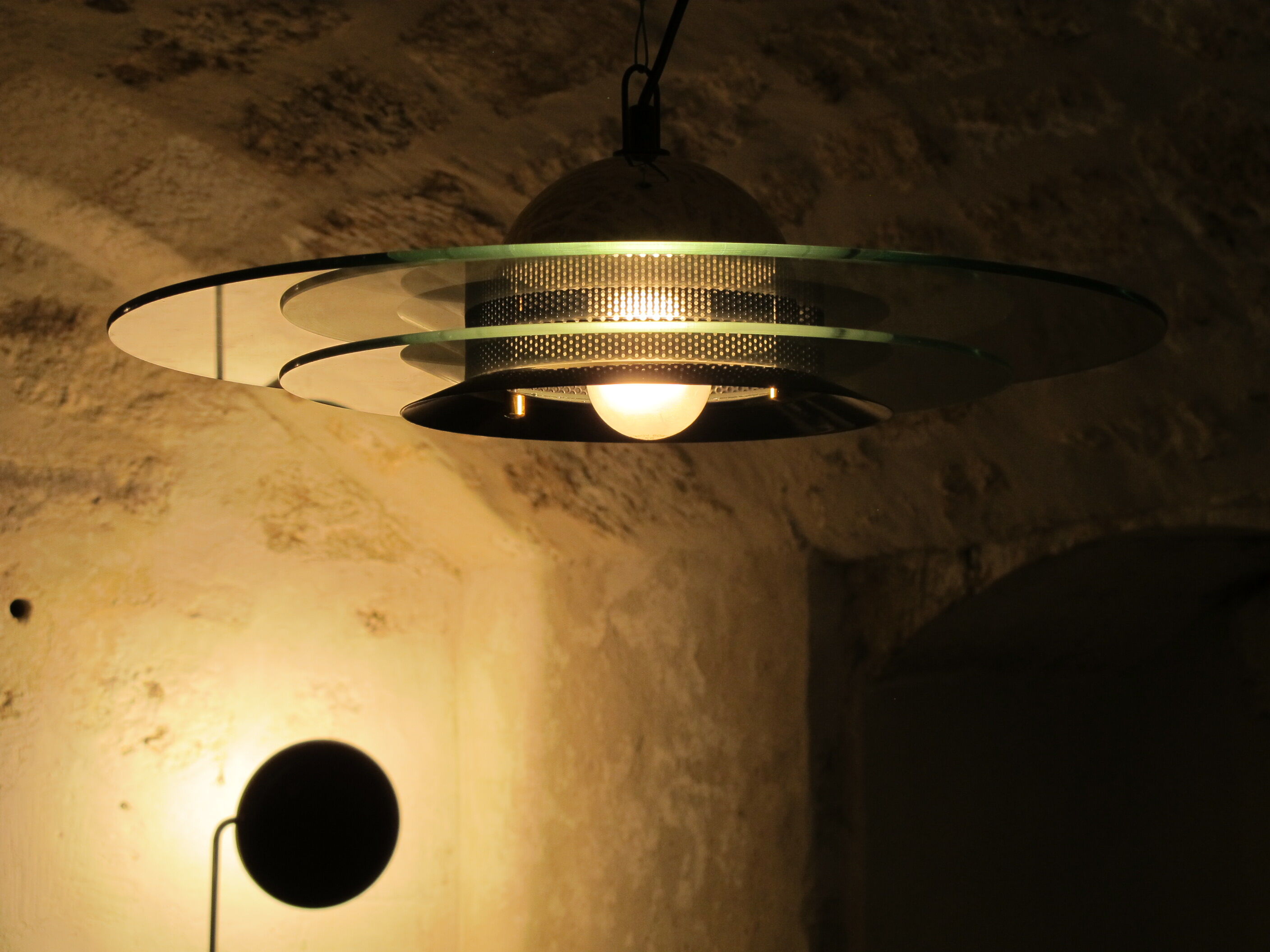 Glass and metal suspension lamp edition Massive Belgium