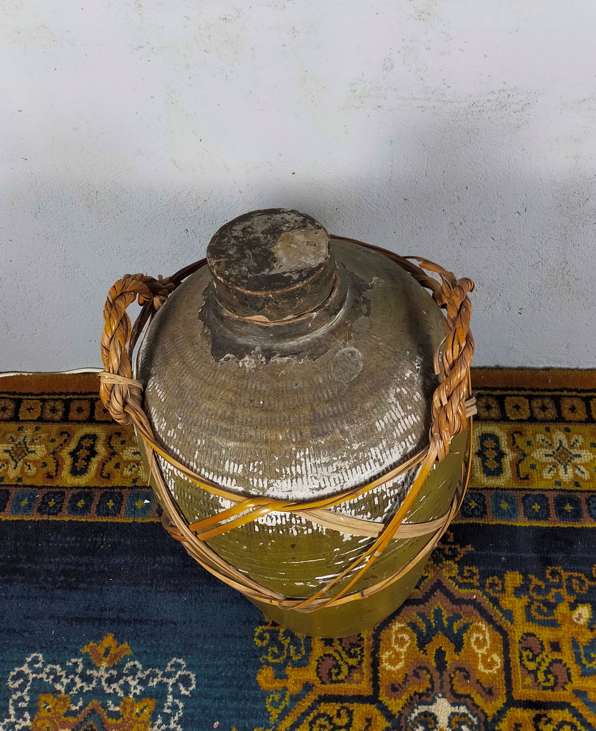 19th century terracotta and rattan jar