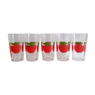 Lot de 5 verres Henkel pomme années 70