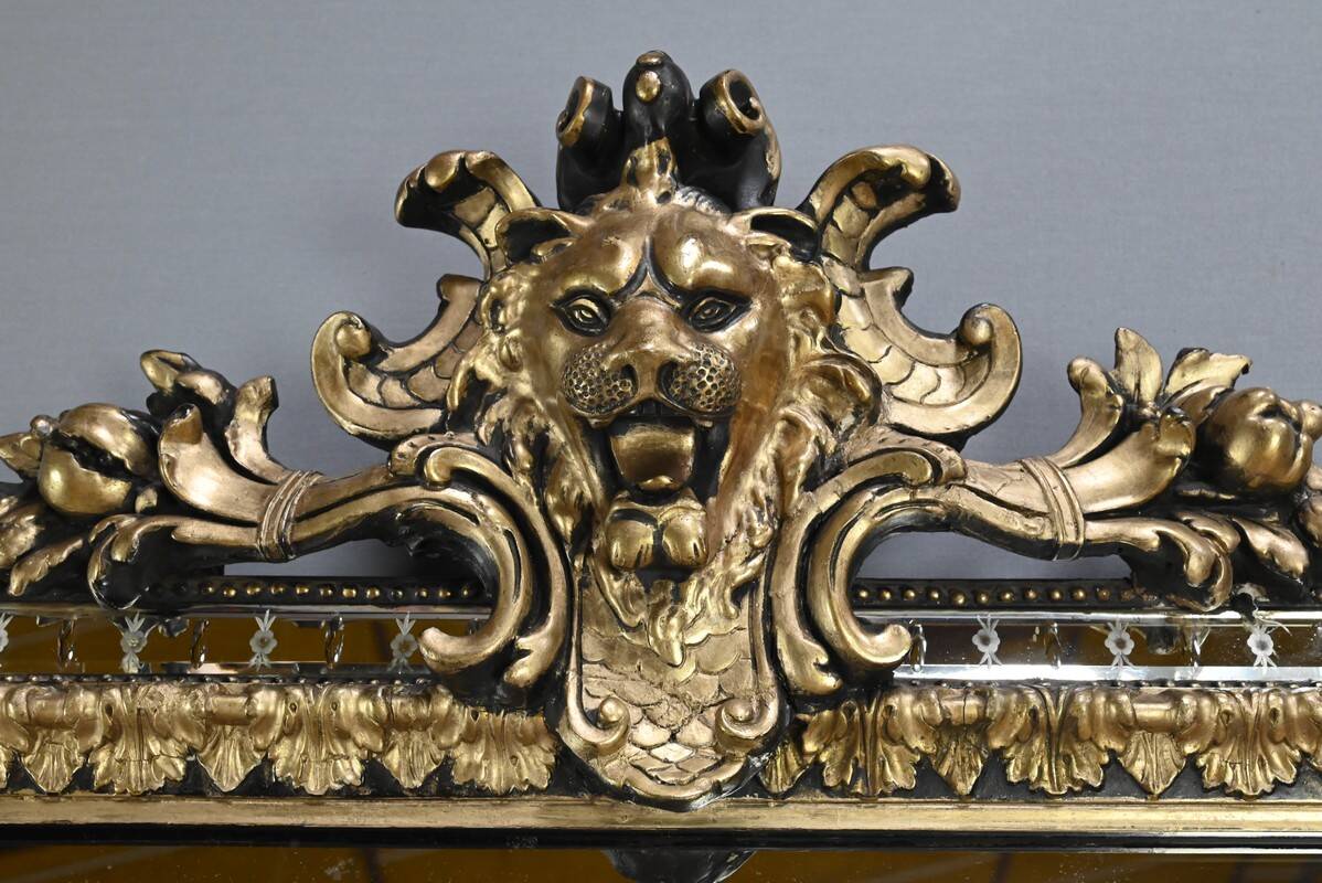Large Mirror with Parcloses in Gilded and Blackened Wood, Napoleon III Style –