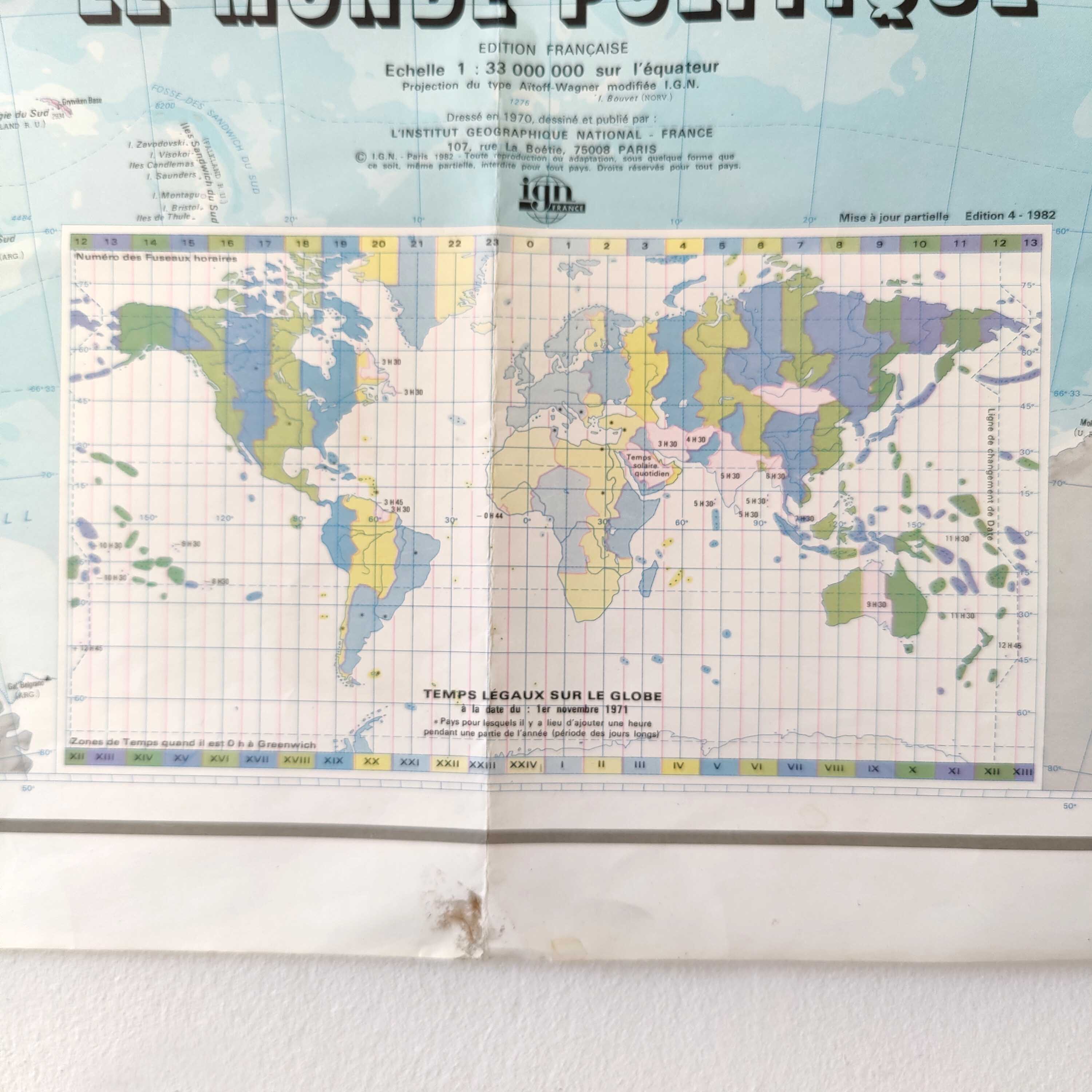 Map planisphere the vintage world 127x81cm 70s