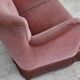1970s, Danish armchair, salmon pink furniture velour, oak wood legs.