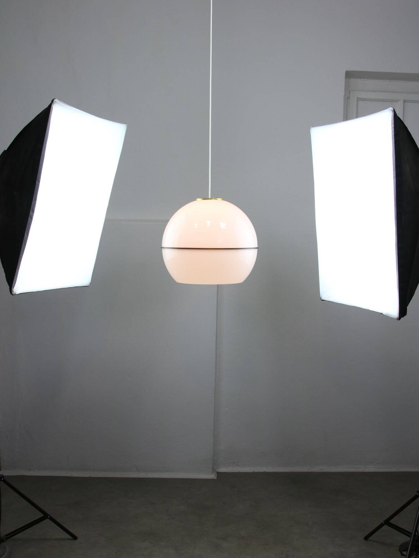 Italian Space Age Pendant Lamp in Plexiglass and Brass, 1970s