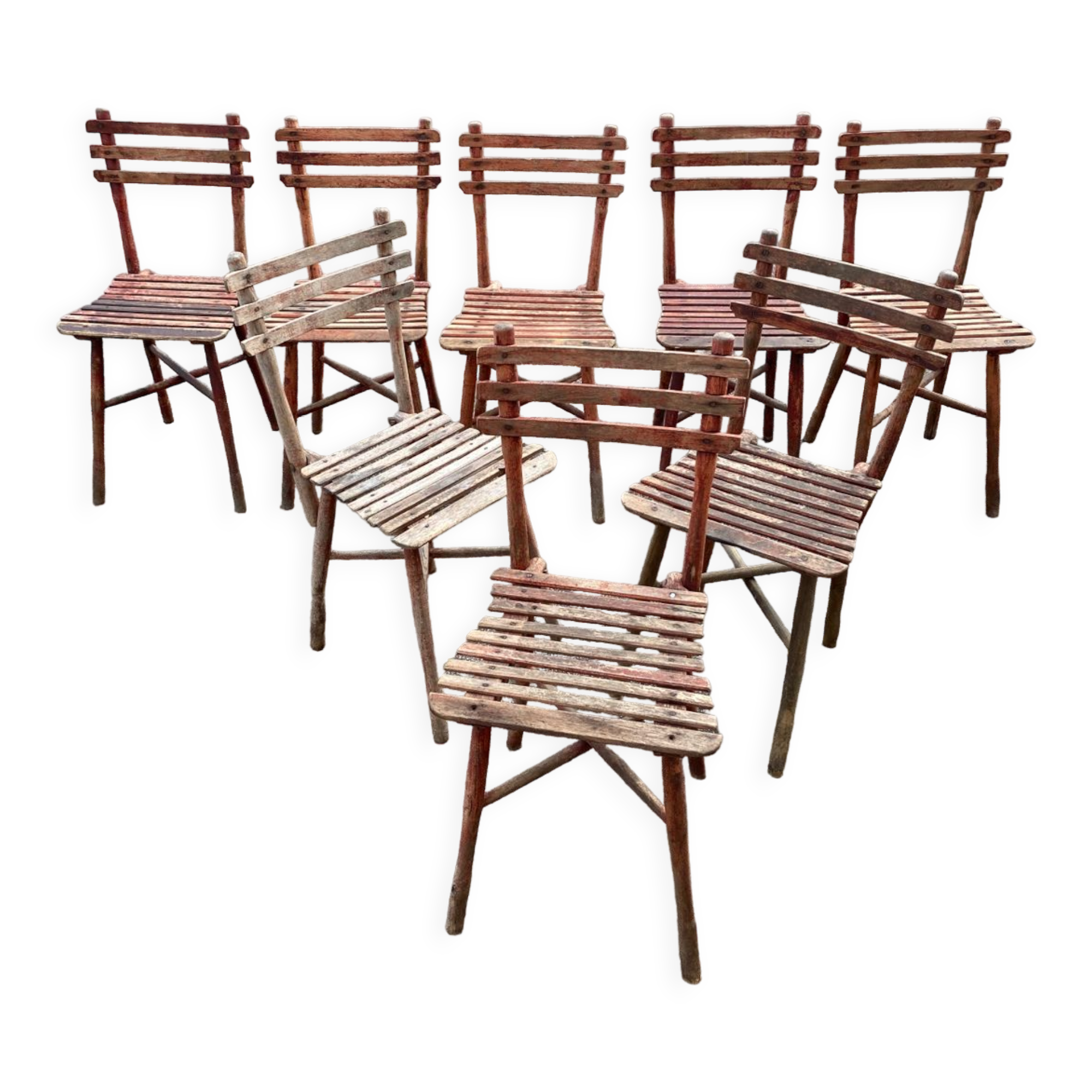 Set of 8 guinguette chairs 1920