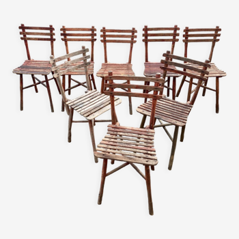Set of 8 guinguette chairs 1920