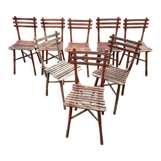 Set of 8 guinguette chairs 1920