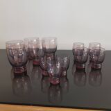 Set of 50s art deco purple/rosé blown glass glasses