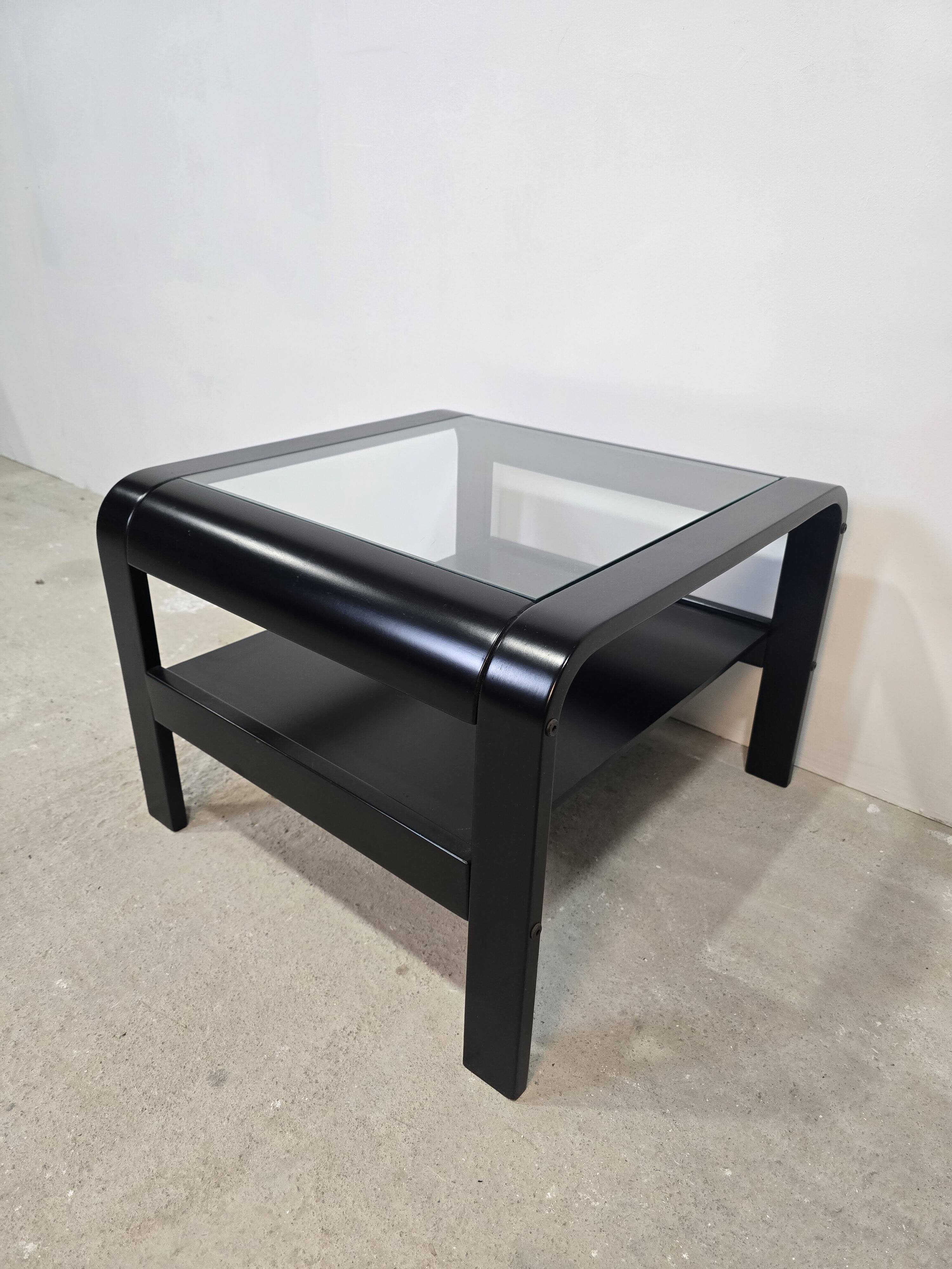 70s Bentwood Coffee Table with Glass Top – Mid Century Modern Black Si