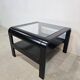 70s Bentwood Coffee Table with Glass Top – Mid Century Modern Black Si