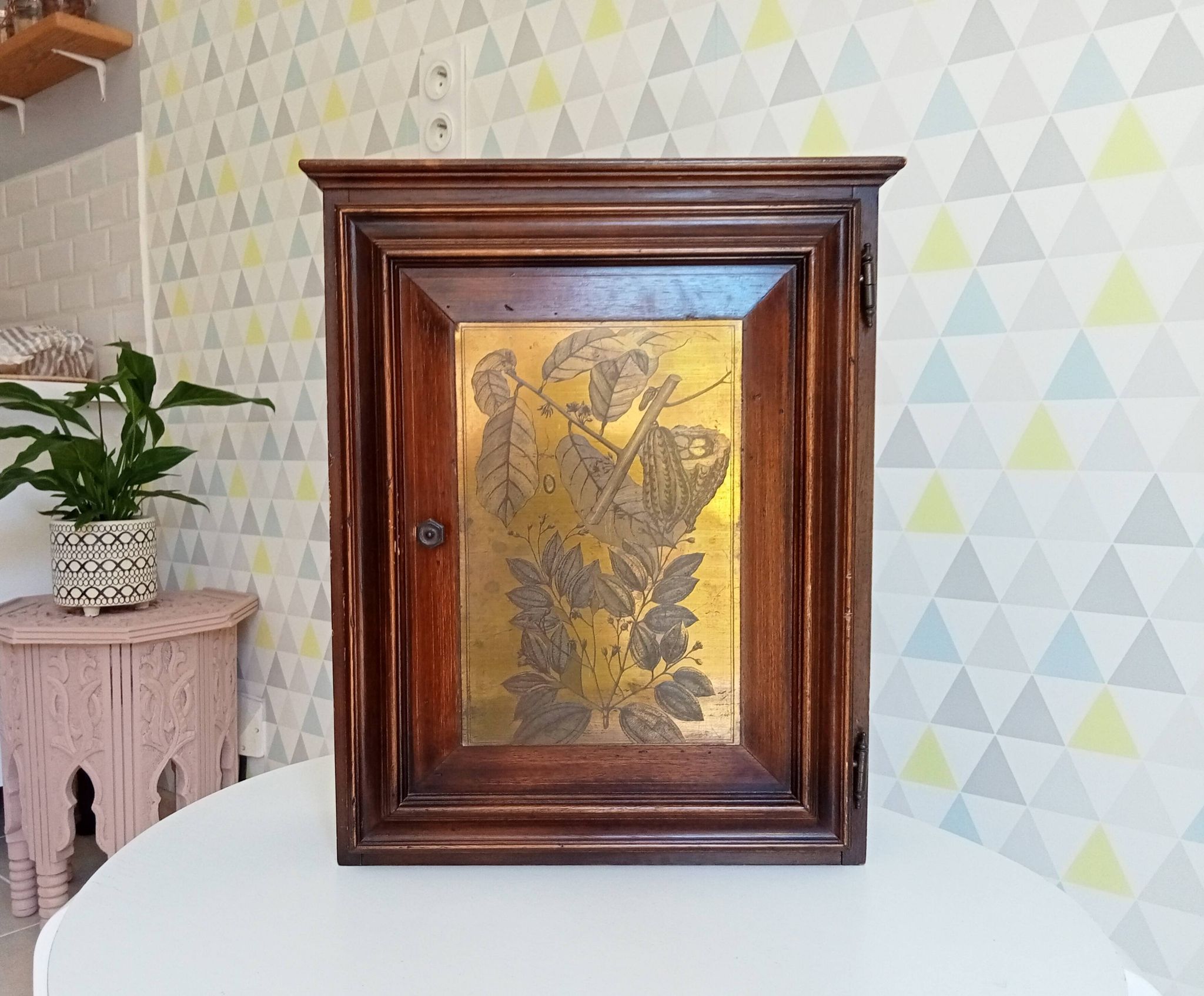 Armoire de toilette ancienne en bois et laiton années 40/50