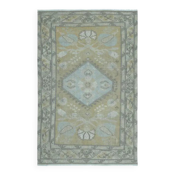 Tapis de sol vintage turc fait main en laine et coton orange des années 1970 203x313