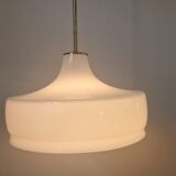 Rare Midcentury Brass and Milk Glass Pendant Kamenicky Senov, 1970s