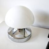 Space Age mushroom table lamp in chrome and opaline glass, 1970s